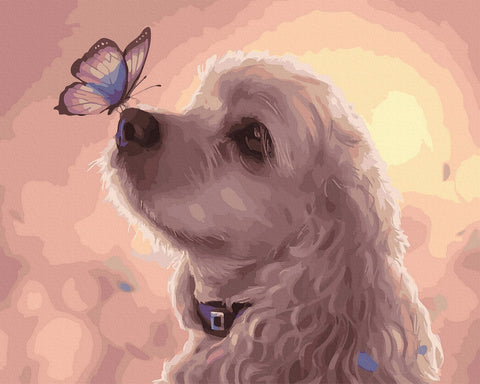 Tapybos rinkinys "A dog with a butterfly on the nose"