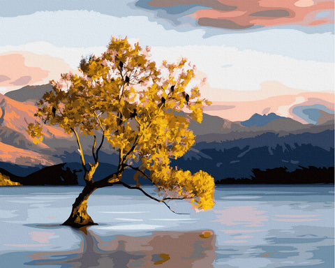 Tapybos rinkinys "Autumn tree in the middle of the lake"