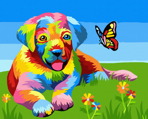 Tapybos rinkinys "Colorful dog and butterfly"