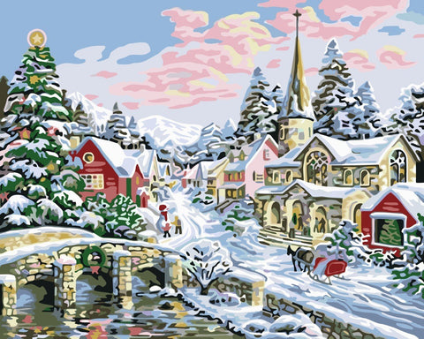 Wizardi: Tapybos Pagal Skaičius Rinkinys - Christmas Landscape 40x50 cm A055 - HOBI.LT 🇱🇹