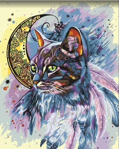 Wizardi: Tapybos pagal skaičius rinkinys: Moon cat 40x50 cm R026 - HOBI.LT 🇱🇹