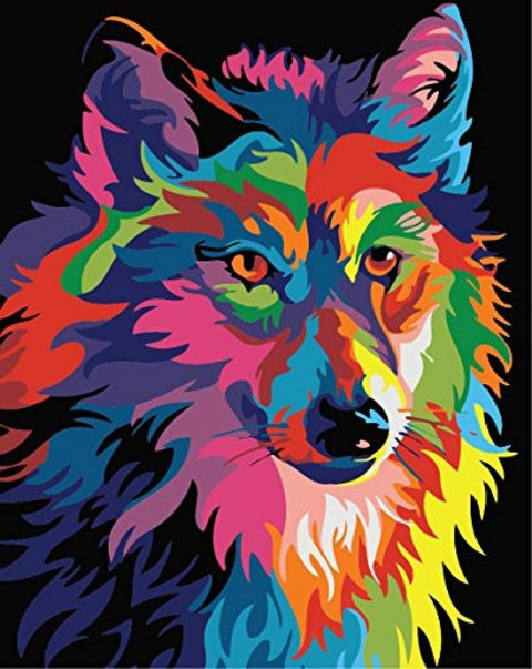 Wizardi: Tapybos pagal skaičius rinkinys: Rainbow Wolf 40x50 cm T102 - HOBI.LT 🇱🇹