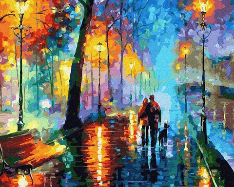 Wizardi: Tapybos pagal skaičius rinkinys: Street under the Rain L.Afremov 40x50 cm T157 - HOBI.LT 🇱🇹