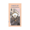 Tarot kortos "Tarot of Casanova" dėžutės priekinis viršelis su venecijietiška kauke ir gotiškos architektūros fone