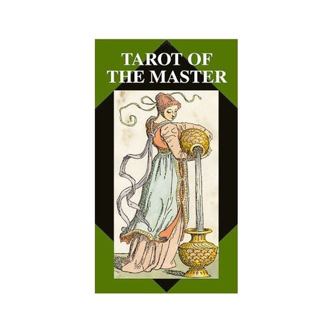 Tarot kortos Tarot of the Master – viršelis su ornamentuota auksine taure ir moters figūra, standartinis dydis