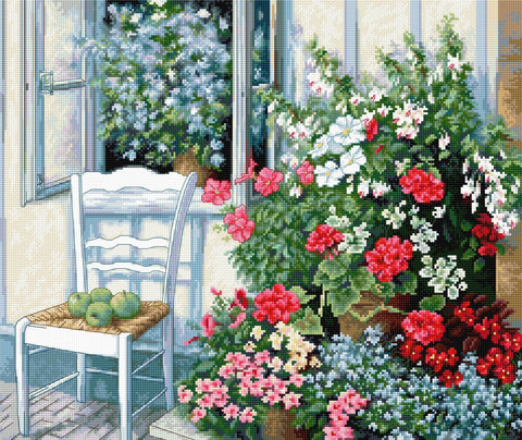 Luca - s: Terrace with Flowers SBU4017 - siuvinėjimo kryželiu rinkinys - HOBI.LT 🇱🇹