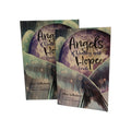 Orakulų kortos Angels of Healing and Hope (Ellen Valladares), violetinė–žalsva viršelė, dvi dėžutės parodytos priekinė ir galinė pakuotės pusė