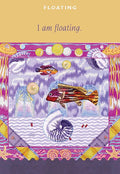 Šilkinis šalikas Floating su violetinės, rožinės ir geltonos ornamentais ir išskirtiniu nautiluso bei žuvų motyvu