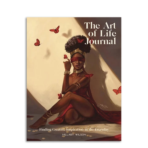 Dienoraštis The Art of Life su priekinio viršelio iliustracija — sėdinčios užrištomis akimis moters raudonu drabužiu ir raudonais drugeliais, skirtas kūrybiniam įkvėpimui