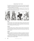 Tarot kortos Rider–Waite stiliaus: keturi karališkieji kortai (karalius, karalienė, riteriai) eilėje juodai baltu frontiniu vaizdu, parodo kiekvienos kortos asmenybę