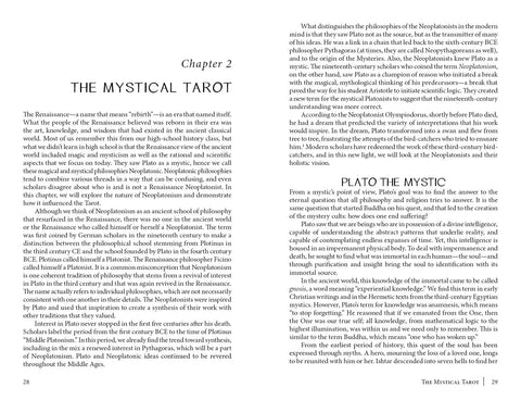 knyga The Mystical Tarot – atverstas 2 skyrius, dvipusis puslapis rodantis didelį šriftą, tarpus ir elegantišką išdėstymą