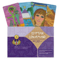 Egyptian Lenormand kortų rinkinys, 37 kortų, purpurinė dėžutė ir fanuotos kortos su spalvingomis iliustracijomis