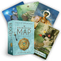 Oracle kortos Enchanted Map, Colette Baron‑Reid, šviesiai mėlyna dėžutė ir 54 kortų kaladė su keliomis atvertomis kortomis