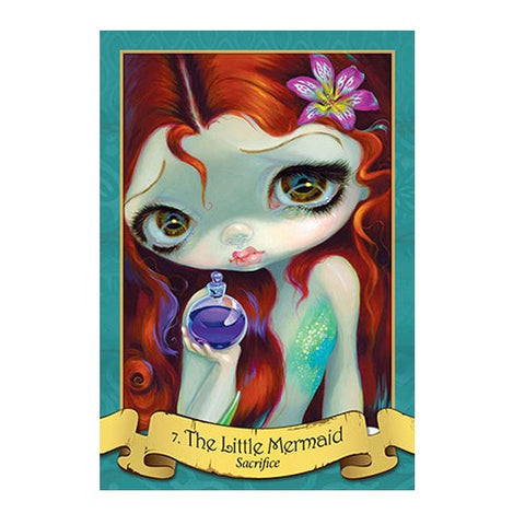 Plakatas „The Little Mermaid“ – portreto stiliaus, turkio rėmai, raudonplaukė undinė laiko mėlyną buteliuką