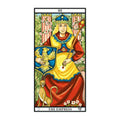 Tarot korta Imperatorė, parduotuvės rodinys: priekinė kortos pusė su karūna, skydeliu, gėlių žaliu fonu ir kate