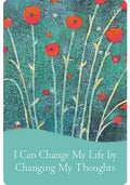 Knyga 'I Can Change My Life by Changing My Thoughts' su žaliu viršeliu ir raudonomis aguonomis, priekinis viršelis