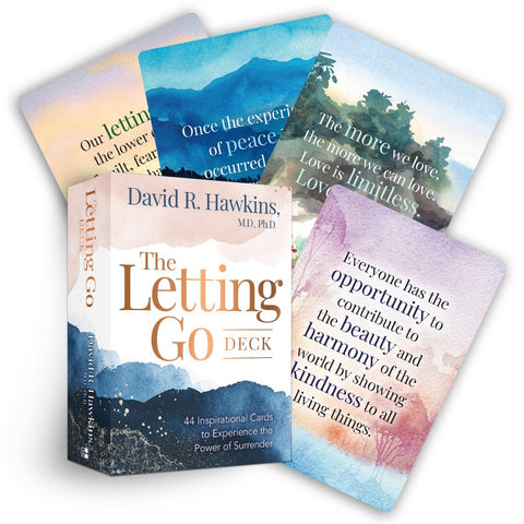 Kortų rinkinys The Letting Go David R. Hawkins, dėžutė su 44 akvarelės stiliaus įkvėpiančiomis kortelėmis
