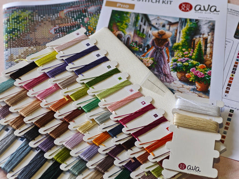 Gėlių aromatas – kryželiu siuvinėjimo rinkinys AVA Stitch
