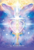 tarot korta Alignment su auksiniu kardu ir sparnais, švytinčia širdimi simbolizuoja dvasinį derinimą