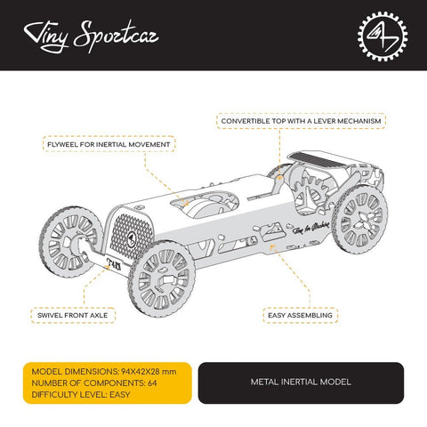 Time For Machine: Tiny Sportcar - metalinio konstruktoriaus komplektas - HOBI.LT 🇱🇹