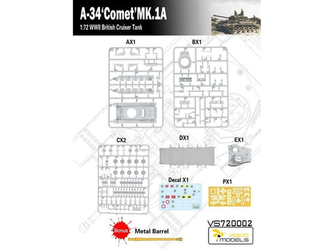 VESPID A-34 Comet MK.1A britų kruizinis tankas 1/72 plastikinis modelis