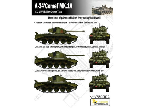VESPID A-34 Comet MK.1A britų kruizinis tankas 1/72 plastikinis modelis