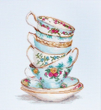 Luca - s: Turquoise Tea Cups SBA2325 - siuvinėjimo kryželiu rinkinys - HOBI.LT 🇱🇹