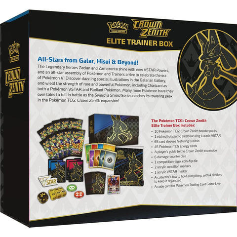 Pokémon Crown Zenith Elite Trainer Box Lucario rinkinys kolekcininkams