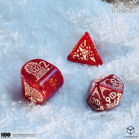 Oficialūs Sostų karai Lannisterių raudoni RPG kauliukai Q-Workshop