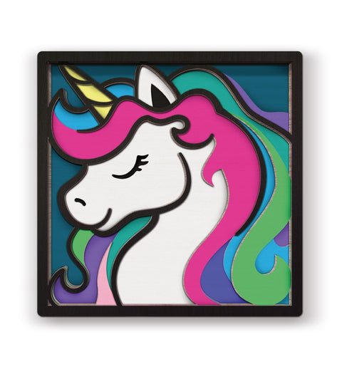 Medinis 3D spalvinimo paveikslas „Vienaragis“ – Splat Planet rinkinys su dažais ir teptukais, 25×25 cm