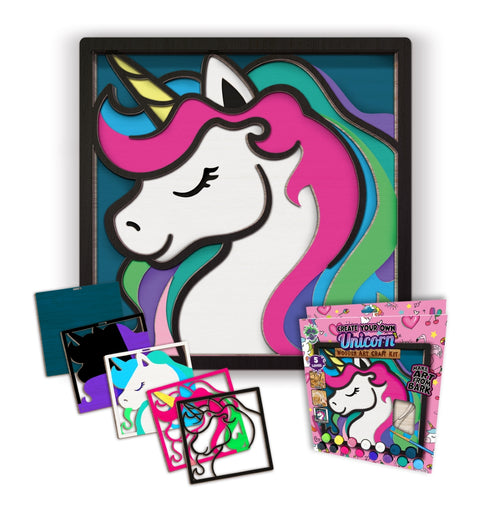 Medinis 3D spalvinimo paveikslas „Vienaragis“ – Splat Planet rinkinys su dažais ir teptukais, 25×25 cm