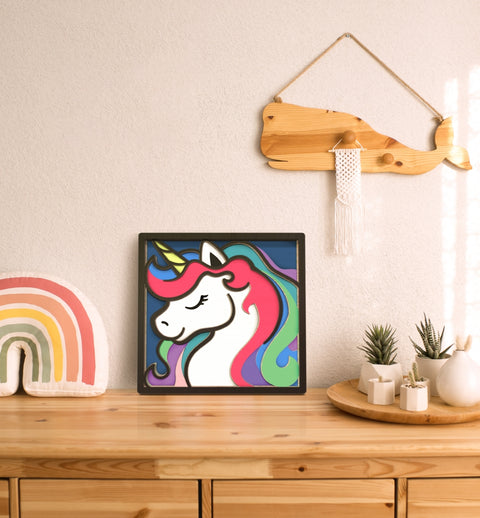 Medinis 3D spalvinimo paveikslas „Vienaragis“ – Splat Planet rinkinys su dažais ir teptukais, 25×25 cm