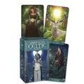 Celtic tarot kortų rinkinys Universal su turkio dėžute ir keturiomis iliustruotomis kortomis, pakuotė ir pavyzdinės kortos aiškiai matomos