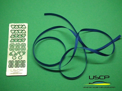 USCP 1/24 mėlyni lenktynių saugos diržai, PE rinkinys, 2 sėdynėms (24A017)