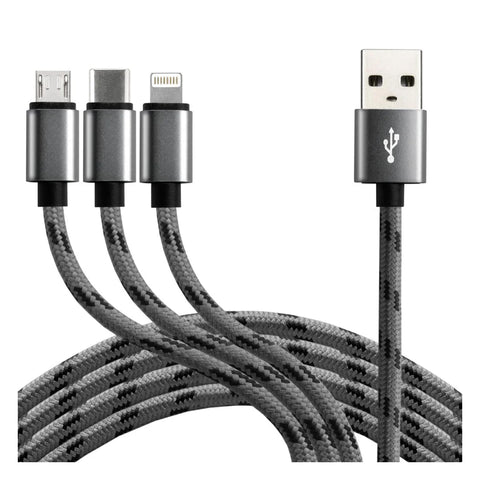 everActive 3in1 nailoninis USB kabelis 1,2 m: USB-C, Lightning, micro USB