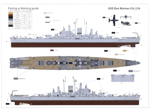 USS Des Moines CA-134 sunkus kreiseris 1/700 rinkinys Deluxe Very Fire