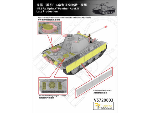 Vespid Models Pz.Kpfw. V Panther Ausf. G (vėlyva) tanko modelis 1/72