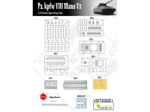 Vespid Models Maus V2 vokiečių super sunkus tankas 1/72, plastikinis rinkinys