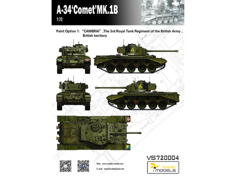 Vespid Models A34 Comet Mk.1B britų tankas 1/72 plastikinis modelis