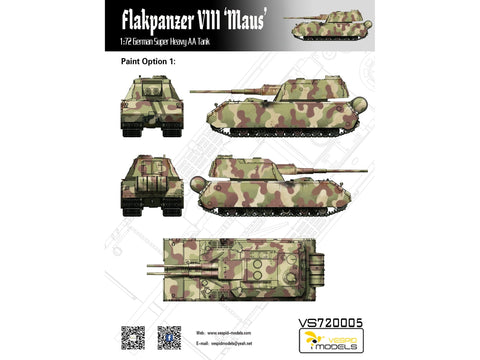 VESPID Flakpanzer VIII Maus 1/72 plastikinis surenkamas tanko modelis
