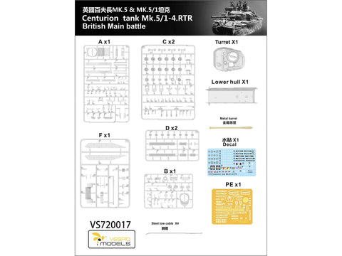 Vespid Models Centurion Mk.5/1 4 RTR britų kovos tankas 1/72 rinkinys