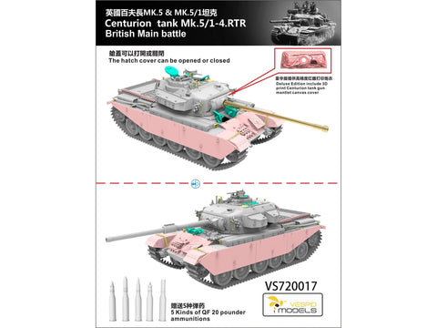 Vespid Models Centurion Mk.5/1 4 RTR britų kovos tankas 1/72 rinkinys