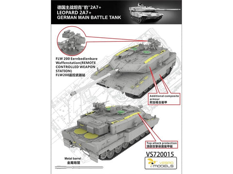 VESPID Leopard 2A7+ vokiečių pagrindinis tankas 1/72 rinkinyje