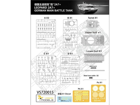 VESPID Leopard 2A7+ vokiečių pagrindinis tankas 1/72 rinkinyje