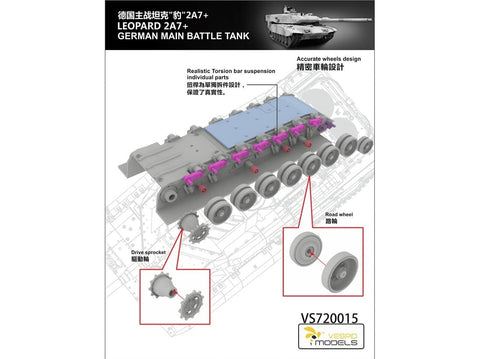 VESPID Leopard 2A7+ vokiečių pagrindinis tankas 1/72 rinkinyje