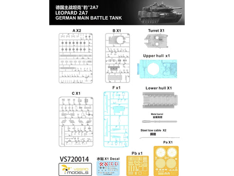 Vespid Models Leopard 2A7 vokiečių tankas 1/72 – plastikinis surinkimo modelis