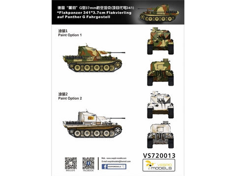 Vespid Flakpanzer 341 Panther G 3,7 cm Flakzwilling 1/72, plastikinis modelis