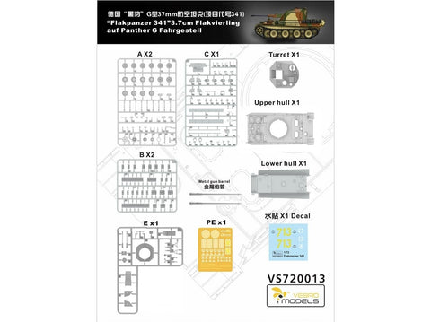 Vespid Flakpanzer 341 Panther G 3,7 cm Flakzwilling 1/72, plastikinis modelis