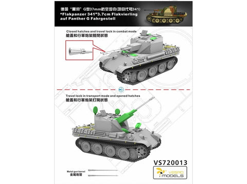 Vespid Flakpanzer 341 Panther G 3,7 cm Flakzwilling 1/72, plastikinis modelis