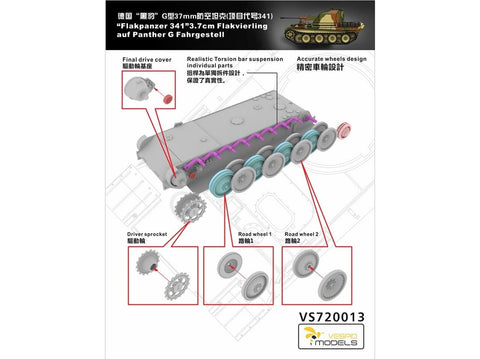 Vespid Flakpanzer 341 Panther G 3,7 cm Flakzwilling 1/72, plastikinis modelis